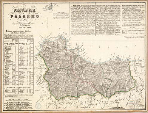 Carta amministrativa e Statistica della Provincia di Palermo  Regno delle Due Sicilie, di B. Marzolla, Napoli 1853  